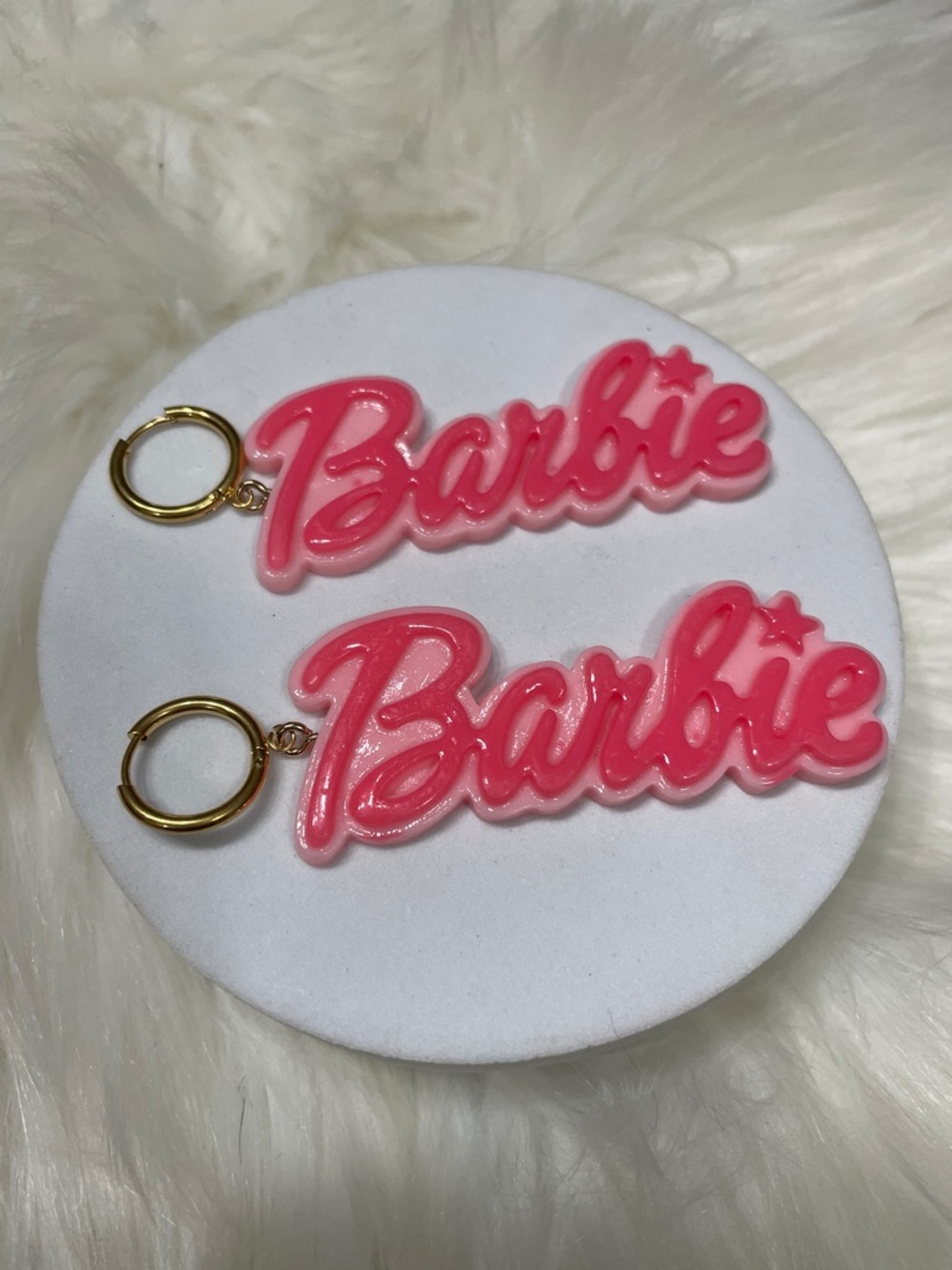 Barbie Pink Script Hoop Earrings